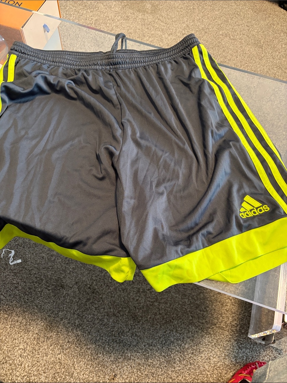 adidas Men’s Gray Athletic Shorts with Neon Yellow Accents